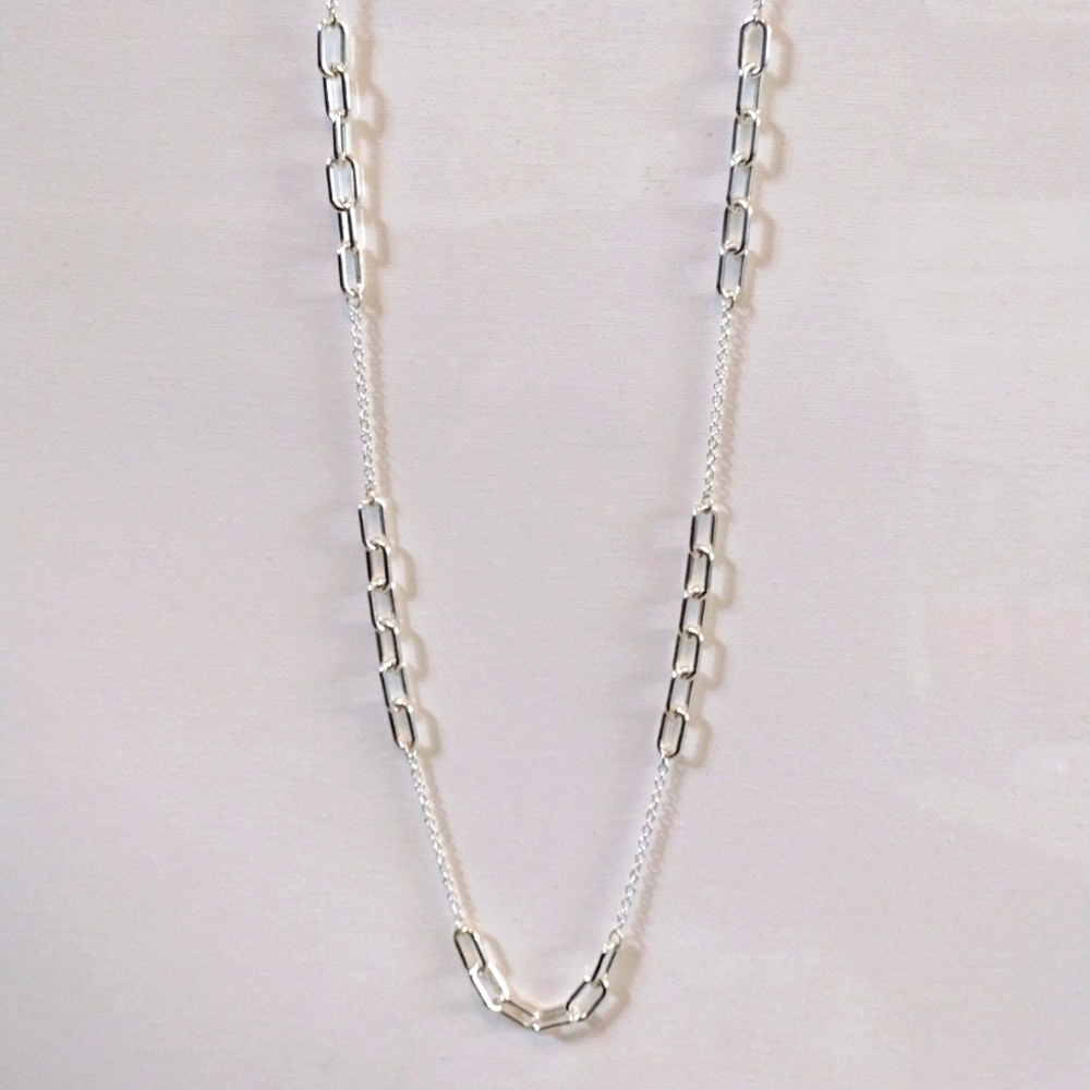 NRQ long faux silver chain necklace.